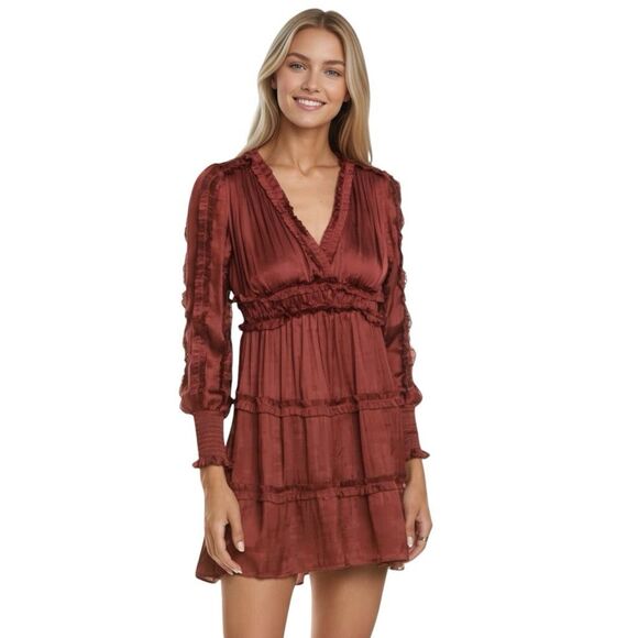 O.P.T. Tianna Ruffle Tiered Rust Mini Dress XL - Picture 1 of 8